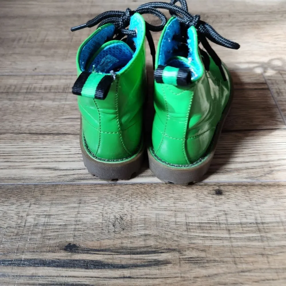 Faded Glory Patent Leather Alex Lace-up Boots Size 7 Green